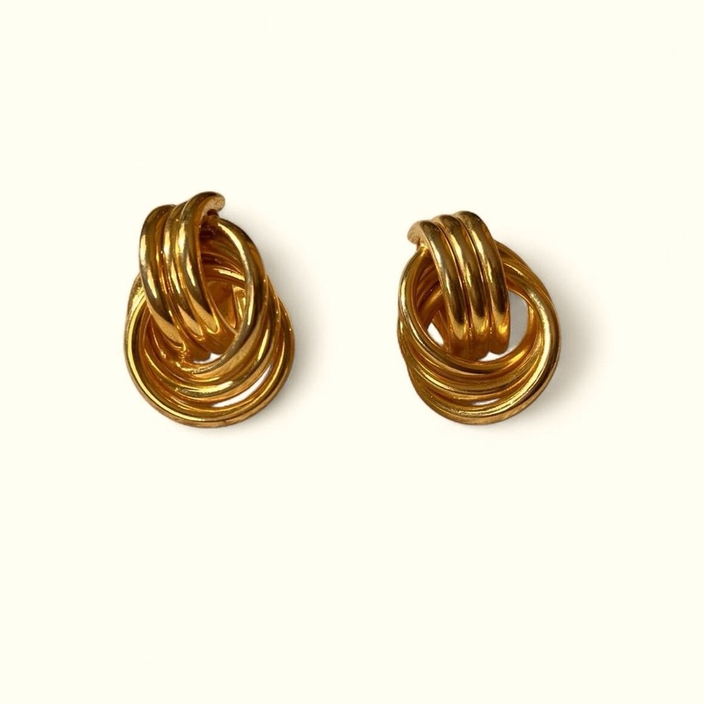 Vintage Gold Tone Triple Loop Rope Clip-On Earrings